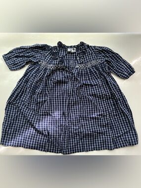 Girls' Navy Check Smocked Casual Dress